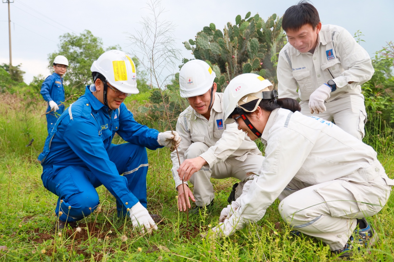 Chị Giang và các đồng nghiệp cùng nhau trồng cây, phủ xanh NMLD Dung Quất.