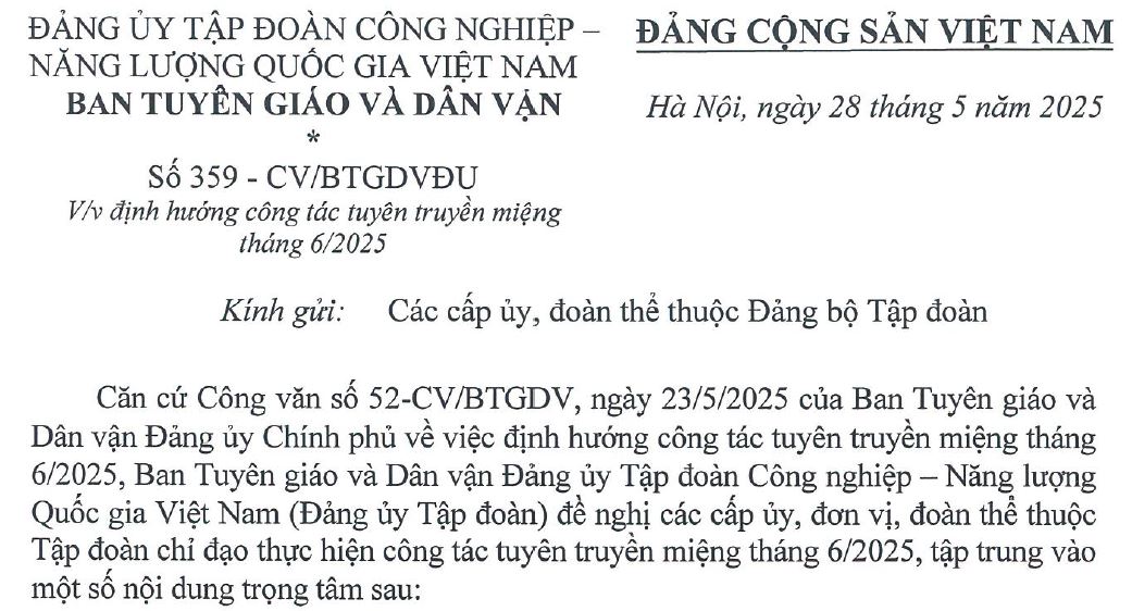 Định hướng công tác tuyên truyền  miệng tháng 6/2025”