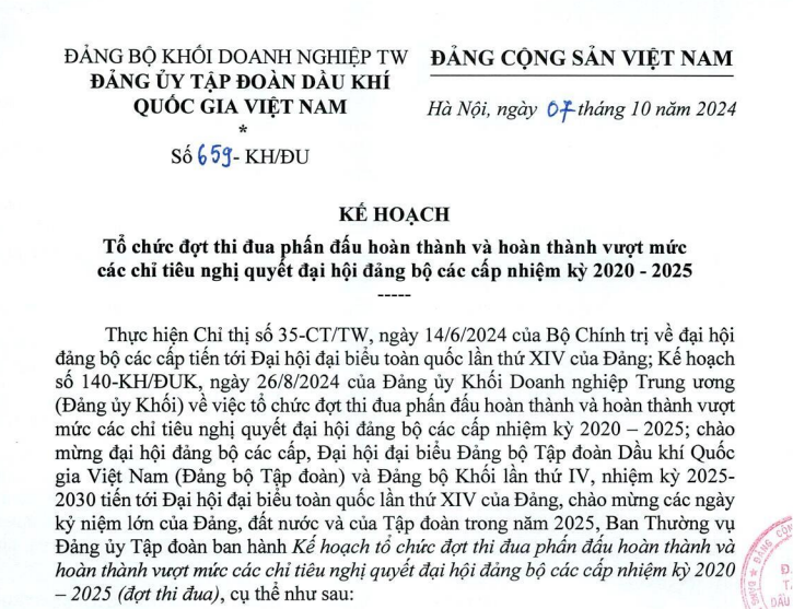 KẾ HOẠCH: Tổ chức đợt thi đua phấn đấu hoàn thành và hoàn thành vượt mức các chỉ tiêu nghị quyết đại hội đảng bộ các cấp nhiệm kỳ 2020 - 2025”