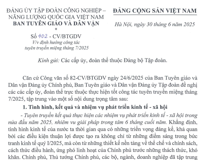 V/v định hướng công tác tuyên truyền miệng tháng 7/2025”