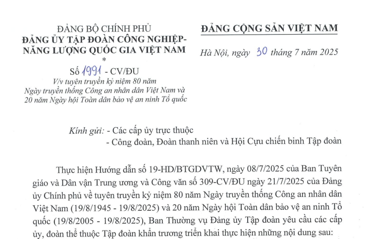 V/v tuyên truyền kỷ niệm 80 năm Ngày truyền thống Công an nhân dân Việt Nam và 20 năm Ngày hội Toàn dân bảo vệ an ninh Tổ quốc”