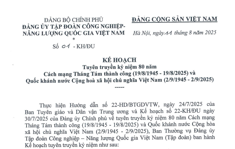 KẾ HOẠCH: Tuyên truyền kỷ niệm 80 năm Cách mạng Tháng Tám thành công (19/8/1945 - 19/8/2025) và Quốc khánh nước Cộng hoà xã hội chủ nghĩa Việt Nam (2/9/1945 - 2/9/2025)”