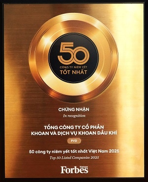 PV Drilling được Forbes Việt Nam vinh danh Top 50 Công ty niêm yết tốt nhất 2025”