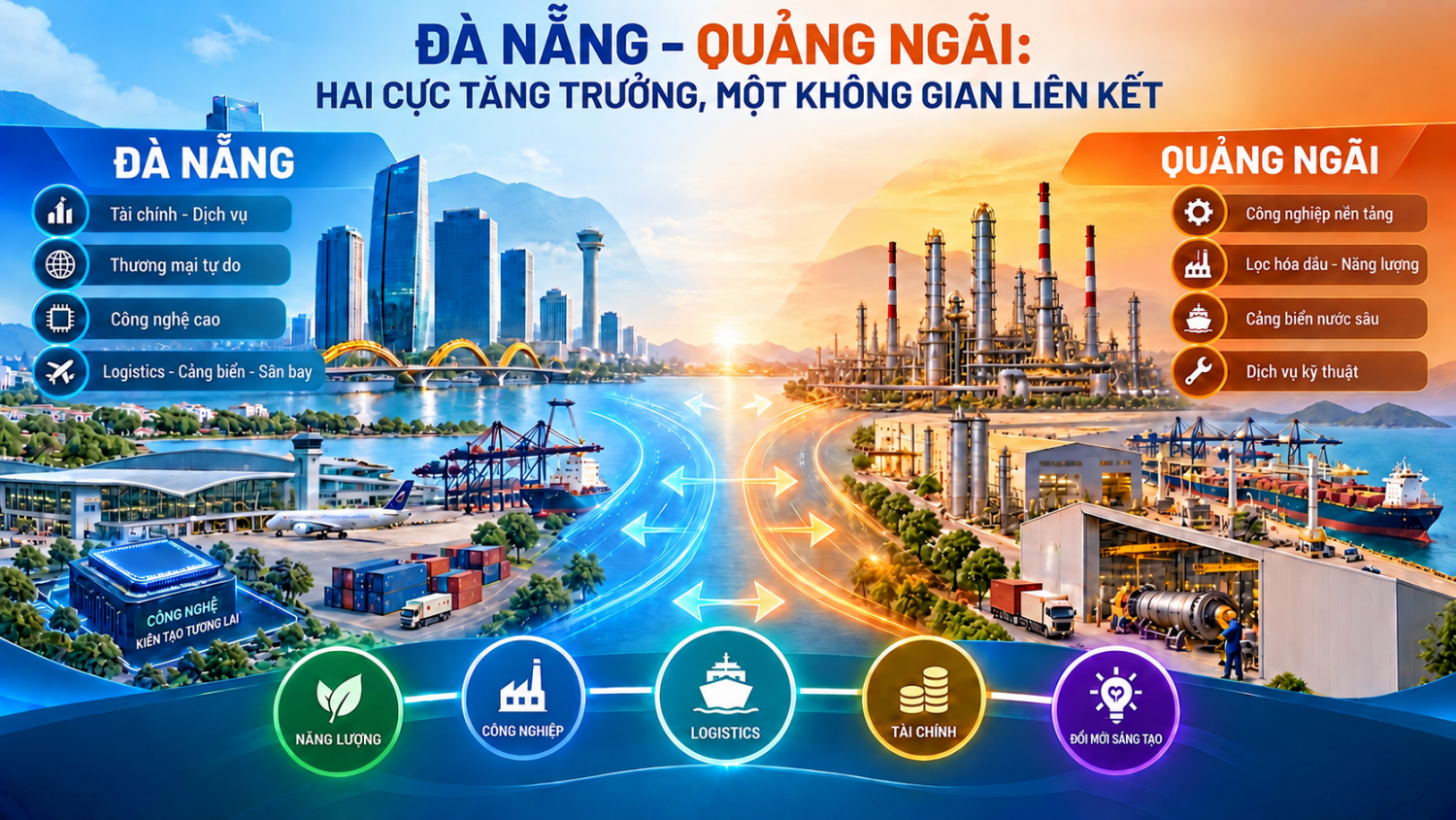 Minh họa không gian liên kết vùng Đà Nẵng - Quảng Ngãi.