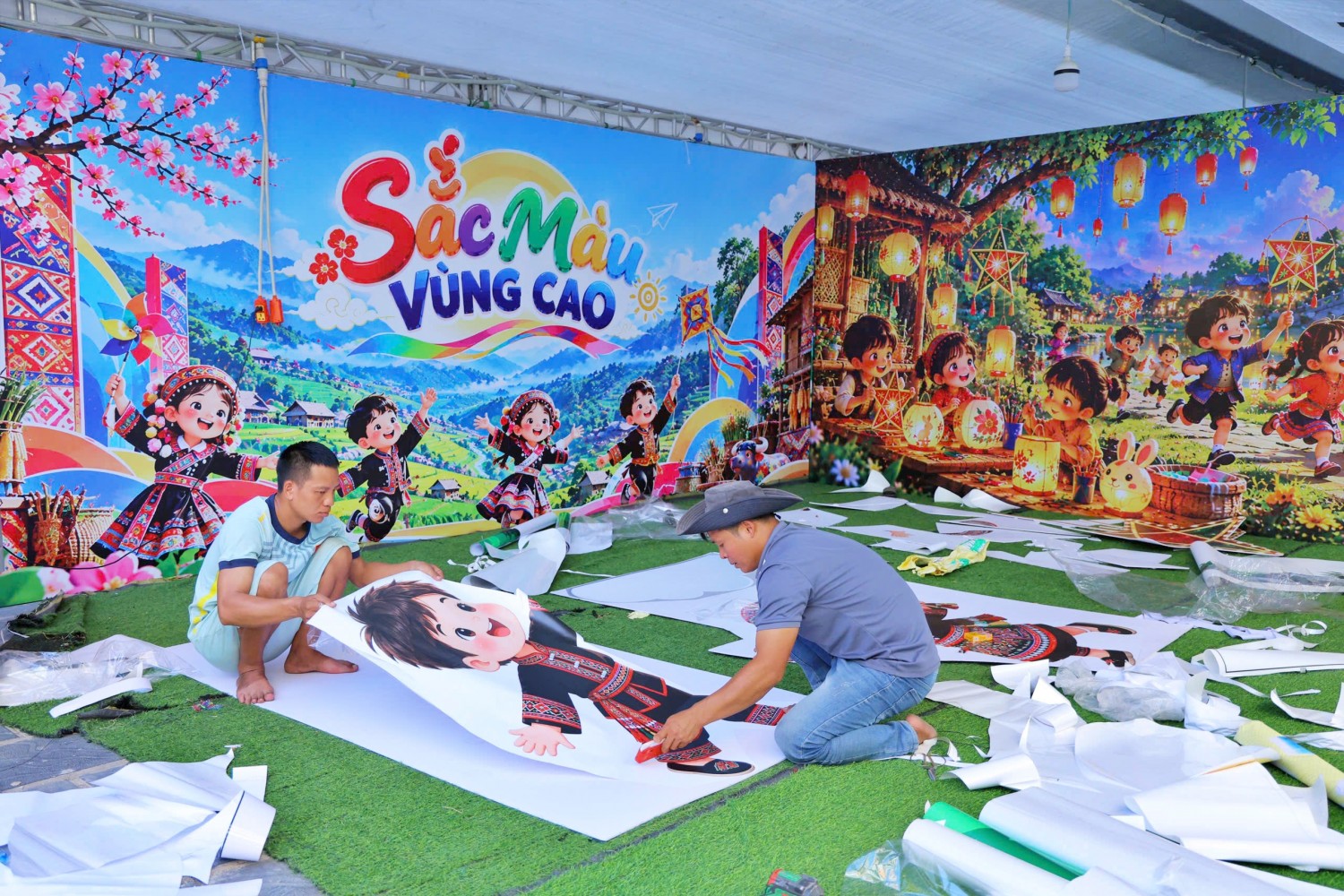 Không khí náo nhiệt, gấp rút chuẩn bị cho đêm hội trăng rằm tại Trường Phổ thông nội trú Tiểu học & THCS PETROVIETNAM - Phong Thổ