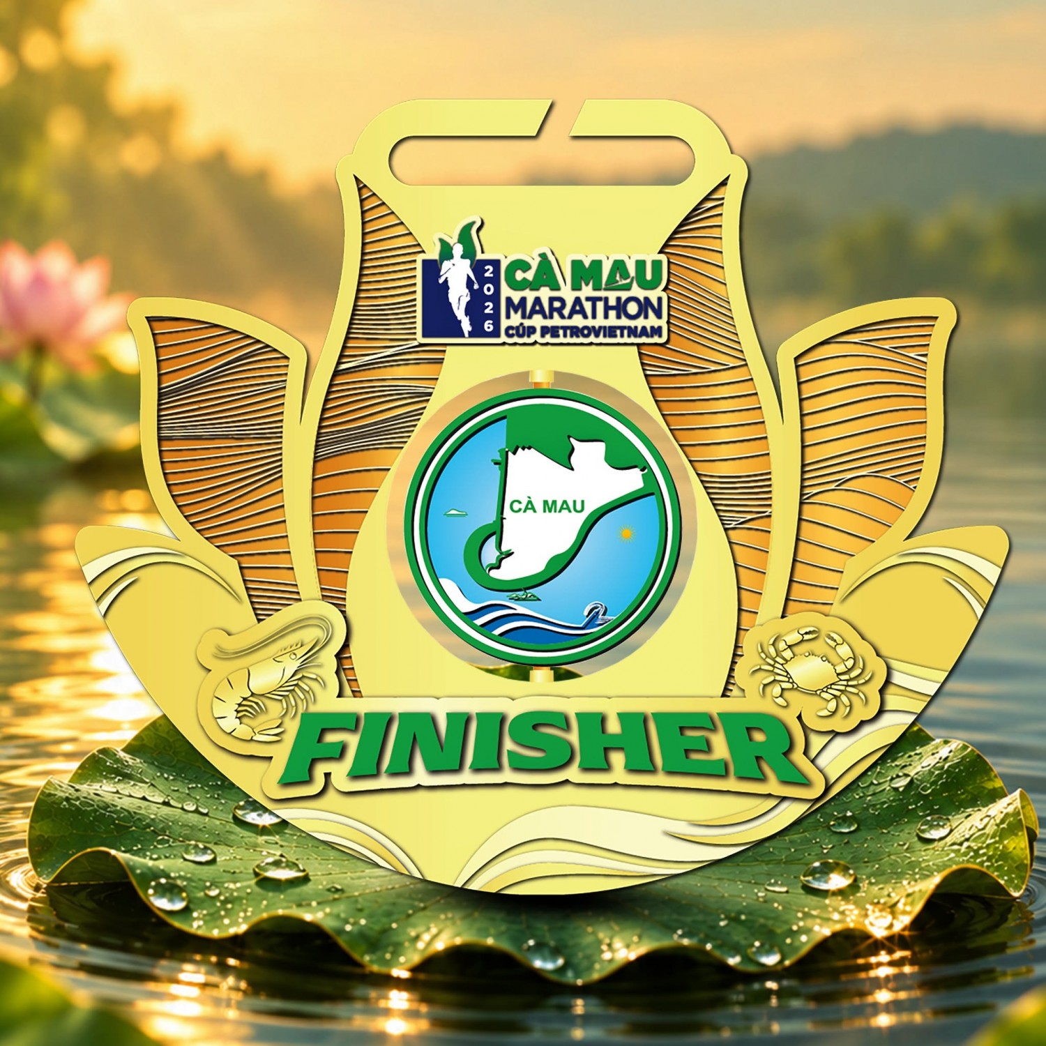 Mặt sau huy chương Cà Mau Marathon 2026 - Cúp PETROVIETNAM.