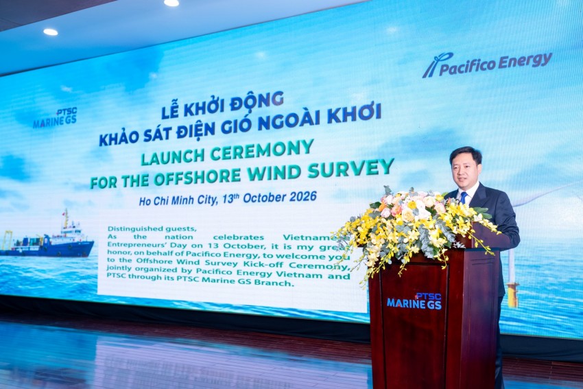Ông Phạm Quốc Anh – Chủ tịch Điều hành Pacifico Energy Việt Nam phát biểu khẳng định cam kết dài hạn và hợp tác chiến lược với PTSC trong phát triển điện gió ngoài khơi tại Việt Nam.