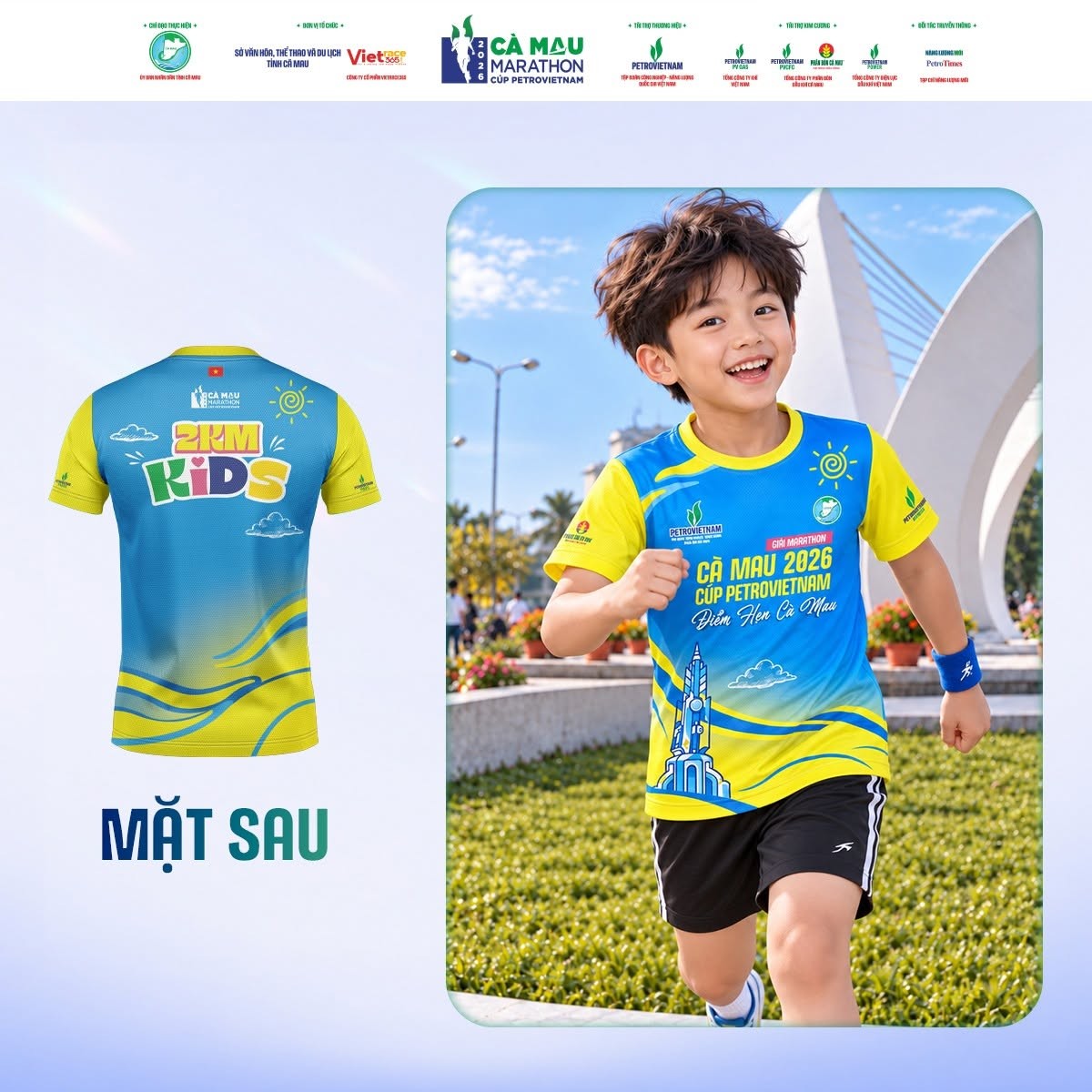 Cà Mau Marathon 2026 - Cúp PETROVIETNAM cũng dành sự quan tâm đến các vận động viên nhí với áo đấu riêng. Sự tham gia của trẻ em góp phần đưa hoạt động chạy bộ đến gần hơn với các gia đình, khuyến khích tinh thần vận động và hình thành thói quen rèn luyện thể chất từ sớm.
