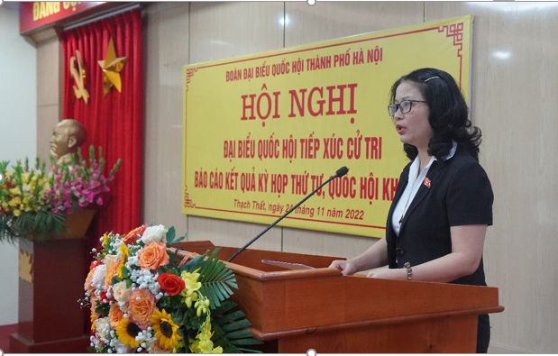 Đồng chí Nguyễn Thị Lan -  Bí thư Đảng ủy, Giám đốc Học viện Nông nghiệp Việt Nam phát biểu tại Hội nghị.